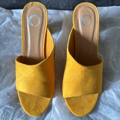 Journey, Allea Heel, Color: Mustard Size Women’s 8 Never Worn, 100% New With Dust Bags And Original Box. Casual Gold Heels For Spring, Gold Suede Heels For Summer, Gold Suede Heels For Spring, Yellow Suede Heels For Spring, Spring Yellow Suede Heels, Mustard Open Toe Heels For Summer, Chic Yellow Heels For Spring, Mustard High Heels For Summer, Yellow Suede Sandals For Summer