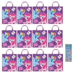 little pony party bags with pink ponys on the front and purple pony's on the back