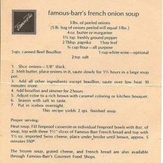 an old recipe for french onion soup with instructions on how to make it in the microwave