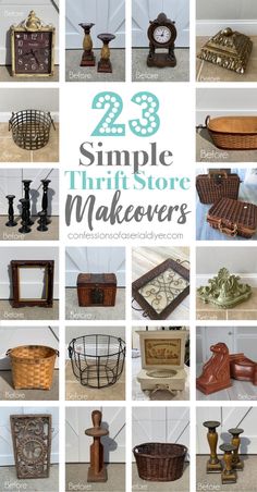 twenty simple thrift store makeovers with pictures of baskets and other items in them