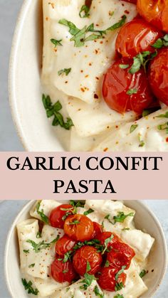 garlic confit pasta with tomatoes and parsley