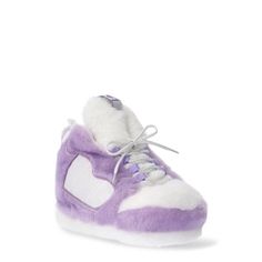 Score a pair of plush Slippers from AND1. These slippers for kids are perfect for lounging around the house and wearing for all-day comfort. The basketball sneaker design is soft and roomy with a lace-up design and a faux fur finish. Theyre great to put on after coming home from a day of school or practice and easily pair with their pajamas or hoodie and joggers ensemble for a relaxing look. Size: 4-5.  Color: Purple.  Gender: female. Casual Synthetic Slippers With Soft Sole, Sporty Slippers With Round Toe For Leisure, Sporty Round Toe Slippers For Leisure, Comfortable Synthetic Slippers For Playtime, Casual Plush Slippers For Winter, Comfortable Low-top Indoor Slippers, Casual Purple Round Toe Slippers, Comfortable Plush Slippers With Round Toe, Plush Slippers With Round Toe And Plush Lining