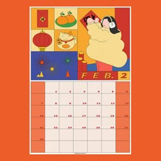 a calendar with cartoon characters on it