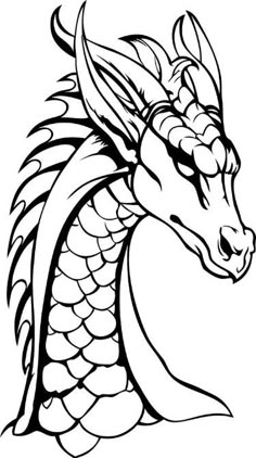 an image of a dragon head in black and white