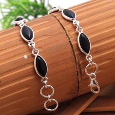 Black Onyx Marquise Shape Gemstone Bracelet - 925 Sterling Silver Women Christmas Bracelet length 8" Elegant Black Bracelet With Lobster Clasp, Black Onyx Bracelet, Adjustable Jewelry, Christmas Bracelet, Black Onyx Stone, Onyx Bracelet, Women Christmas, Onyx Stone, Green Onyx