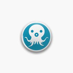 a blue button with an octopus on it's face and the word, squid