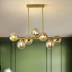 Postmodern Gold Finish Amber Glass Ball Island Hanging Lamp For Table Illumination 7 / Island Ceiling Light, Gold Hanging Lights, Metal Island, Led Lighting Bedroom, Dining Room Pendant, Farmhouse Pendant Lighting, Gold Bedroom, Island Pendant Lights, Dining Room Chandelier