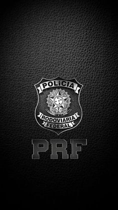 the police logo is shown on a black leather textured background with white letters and an emblem