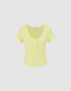 Fabric  96% Cotton4% Elastane

            
Stretch Fabric  Slight Stretch

            
Tips : wash with like colors,do not soak.

            
SPU : UYY440004

                            Product Measurement Units: CM                                                                                                                                    Size                                                S                                                M                                                L                                                XL                                                                                                                                                                                                        Length Casual Yellow Ribbed Top, Ribbed Yellow Knit Top, Yellow Textured Knit Crew Neck Top, Yellow Cotton Urban T-shirt, Yellow Soft-washed Short Sleeve Tops, Knitted Tshirt, Yellow White, Stretch Fabric, Crew Neck