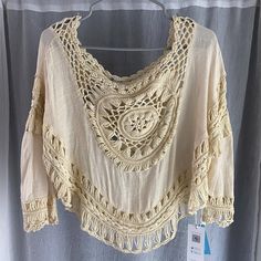 Cupshe Women's Cover Up Boho Style Top. Cream/Off White/Light Tan In Color. Brand New With Tags Still On. Listed As "One Size" By Brand. Summer Festival Beige Blouse, Beige Summer Festival Blouse, Summer Beachwear Tops With Crochet Trim, Summer Crochet Trim Beachwear Tops, Spring Beachwear Beige Crochet Top, Beige Crochet Beachwear Top For Spring, Beige Crochet Top For Spring Beachwear, Summer Beach Beige Tops, Beige Summer Tops For Beach Season