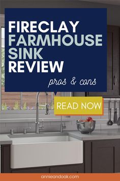 a kitchen sink with the words fireclay farmhousehouse sink review pros and can't read now