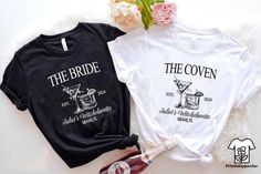 Witchy Bachelorette Shirts, Coven Bachelorette Tee, Halloween Bach Party Shirts, Brides Coven Shirt, Bridal Party Tshirt,The Coven The Bride Welcome to my shop, I am a professional designer and craft my own shirts. I started this journey from scratch and have gained lots of experience. I can craft custom shirts with custom designs. Our handmade, specially designed shirts will be the perfect choice for your celebrations, vacations, graduations or birthday & wedding parties and holidays.  Discount Brides Coven, Coven Bachelorette, Bridal Party Tshirt, Bach Party Shirts, Witchy Bachelorette, Bachelorette Tees, Designed Shirts, Goth Wedding, Bachelorette Shirts