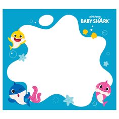 a baby shark and other sea animals on a blue background with an empty space for text