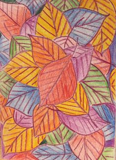 a drawing of leaves on paper with colored pencils and crayon pastel