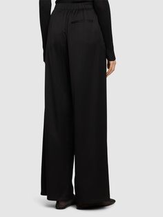 Front button and concealed zip closure. Belt loops. Model is wearing a sizeI Black Palazzo Pants, Versace Brand, Flat Espadrilles, Shearling Jacket, Palazzo Pants, Ski Wear, Swimwear Tops, Down Jacket, Party Outfit