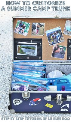 an open suitcase filled with pictures and other items