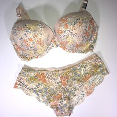 Victoria Secret Dream Angels Push Up Bra + Cheeky Nwt Bra Size - 34dd Cheeky - Please Indicate If You Need A Xs Or S Fitted Multicolor Bra With Floral Print, Victoria's Secret Beige Bra For Spring, Spring Floral Print Multicolor Bra, Spring Beige Bra From Victoria's Secret, Spring Victoria's Secret Beige Bra, Spring Beige Victoria's Secret Bra, Push Up Bra, Bra Sizes, Victoria Secret