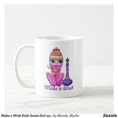 Make a Wish Pink Genie Girl and Her Magic Bottle Coffee Mug Magic Bottles, Pink Doll