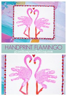 handprint flamingo art project for kids