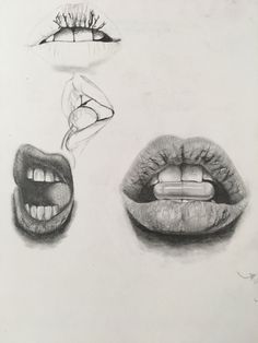 pencil drawing of different lips and mouth shapes