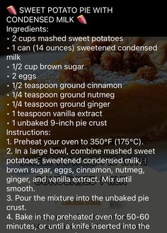 a recipe for sweet potato pie with ingredients