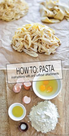 the cover of how to pasta instructions with an image of ingredients on top and below