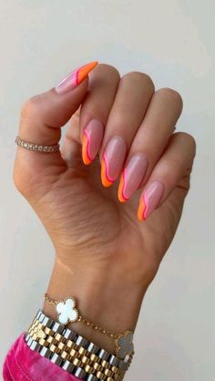 Orange Nail, Summery Nails, Almond Acrylic Nails, Nails Summer, Prom Nails, Funky Nails, Best Acrylic Nails