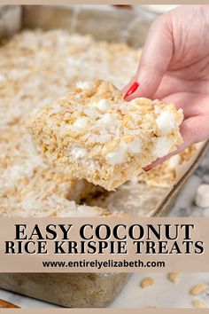 a person dipping some kind of rice krispie treats into a pan