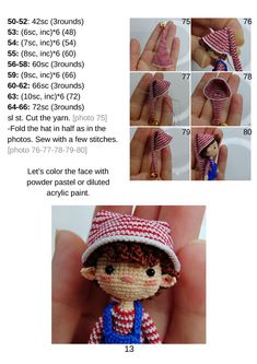 instructions for crocheted doll with hat and overalls