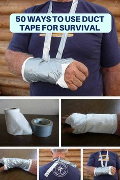 a collage of photos showing how to use duct tape on an arm and wrist