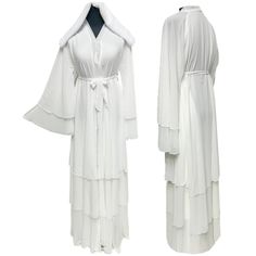 Women's off White Open Front Chiffon Abaya Jalabiya long dress. Brand new. As a result, comes in original plastic wrap with Hijab included. Beautiful material with a premium feel. Exclusive new design Abaya.   Press studs buttons  Colour: off white   Comes with a scarf and Belt  Fabric: chiffon  Latest new design!  Do not tumble dry.  Suitable for dry-cleaning.  Hand Wash   Abayas are known by many names. However, they serve the same purpose: to cover. Other models are usually kaftans, cut from White Burkha, White Abaya, Design Abaya, Plastic Wrap, Women Long Dresses, Press Studs, Dress Clothes For Women, Hijab Fashion, New Design