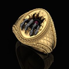 This elegant two-tone signet ring is a true testament to the beauty of contrast, featuring a radiant red ruby center that captures the very essence of sophistication. Each ring is skillfully crafted, boasting an oxidized vintage style that evokes the allure of antique treasures, making it an ideal Father's Day gift or a cherished addition to your own collection. Expertly fashioned from the finest materials, this classic signet ring is a symphony of detail. The rich, lustrous 14KT gold overlay pr Antique Mens Rings, College Ring, Masquerade Outfit, Red Ruby Ring, Skull Wedding Ring, Mens Skull Rings, Fantasy Ring, Radiant Red, Ring Elegant