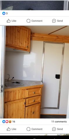 an instagram photo of a kitchen with wooden cabinets