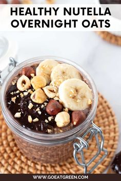 healthy nutella overnight oats in a glass jar