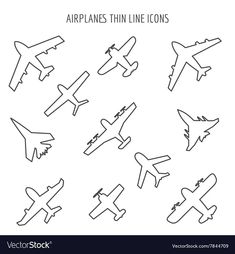 airplanes thin line icons set in black and white stock photo, images and royalty illustrations