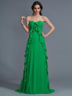 Ruffle Prom Dress, Long Sequin Dress, Net Dress, Popular Dresses, Green Prom Dress, Chiffon Ruffle