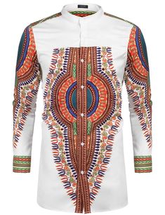 White Printed Long Sleeve Shirt, Casual White Dress Shirt For Fall, Printed White Shirt For Fall, White Printed Shirt For Fall, Gangster Style, Dashiki Shirt, Jeans And Flats, Black Chinos, Womens Dress Suits