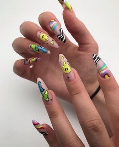 Trippy Nail Art, Nirvana Nails, Nail Nail Designs, Opal Nails, Punk Nails, Anime Nails, Grunge Nails