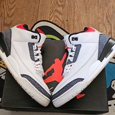 Soild Clean Pair....Comes With A Replacement Box Message Me For More Information Please Jordan 3 Fire Red Denim, Jordan Red, Jordan 3, Jordans For Men, Red Fire, Colored Denim, Jordan Shoes, Mens Shoes Sneakers, Shoes Sneakers