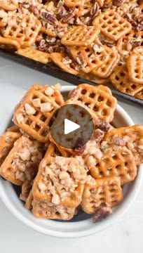 two bowls filled with waffles on top of a table