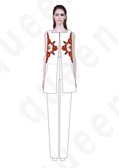 a woman's white jumpsuit with red flowers on the front and side,