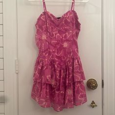 Size Xs Never Worn Perfect Condition Open To Offers Soo Cute On Just Didn’t Fit! Daytime Fitted Ruffle Sundress, Fitted Pink Sundress For Daytime, Pink Flowy Sleeveless V-neck Dress, Pink V-neck Boho Sundress, Pink V-neck Sleeveless Sundress, Pink V-neck Sleep Mini Dress, Pink V-neck Sundress With Ruffle Hem, Necklace Ideas, Dresses Pink