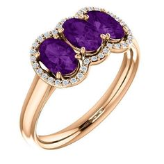 14 Karat Gold Three Stone Amethyst & Diamond Oval Halo Ring Featuring 1.32 Carat Total Weight Oval Amethyst and .10 Carat Total Weight Round Brilliant Diamonds. Oval Halo Ring, Halo Ring, Halo Rings, Brilliant Diamond, Oval Diamond, 14kt Gold, Three Stone, Round Brilliant, Sapphire Ring