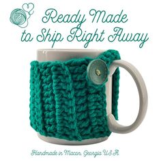 Handmade Crochet Mug Cozy Made with 100% Acrylic yarn. No animal fibers used. It helps to keep your beverage hot.  And Helps protect your hands and fingers from the hot surface. Because it's handmade it makes the perfect gift for the holidays or special days. Perfect conversational peace at any TEA PARTY or Hot chocolate Party Individually wrapped. Ready made to ship right away. Made in Macon Georgia in a non-smoking home. Color:  Forrest Green Size:  Made to fit standard size mug Care:  Hand wash and lay flat to dry. Hot Chocolate Party, Crochet Mug Cozy, Crochet Mug, Cup Cozies, Macon Georgia, Chocolate Party, Mug Cozy, Georgia Usa, Cup Cozy