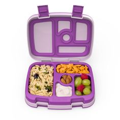 The Bentgo® Kids Lunch Box is an innovative bento-style lunch box designed for active kids on-the-go. With 5 portion-perfect compartments, it organically inspires parents to pack a more wholesome, balanced lunch for growing kids to take and enjoy at school, the park, and more. Pack everything from a half sandwich or wrap, fruits and veggies, plus snacks, dip, or dessert. The best part is that this leak-proof lunch box allows you to pack saucy foods like applesauce, yogurt, hummus, and more witho Kids Lunch Box Containers, Lunchbox Containers, Bentgo Kids, Lunch Box With Compartments, Lunch Box Containers, No Bake Snacks, Kids Lunchbox, Bento Box Lunch, Bento Lunch