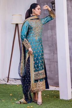 Blue Pakistani Dress, Casual Bridal Dress, Bridal Suit, Pakistani Party Wear Dresses, Red Bridal Dress, Copper Work, Embroidery Motif, Fancy Suit, Pakistani Party Wear