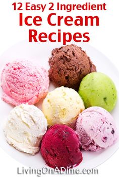 an image of ice creams on a plate with the title 12 easy ingredient ice cream recipes