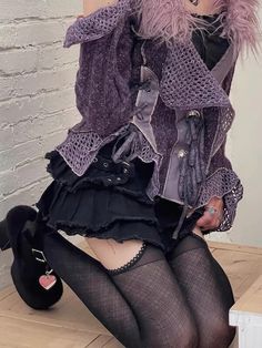 Material: Polyester chinlonColor: BlackOption: Suspender tights, Regular tights Goth Skirts, Kawaii Skirt, Suspender Tights, Gothic Skirts, Dress With Stockings, Lace Tights, Crop Top Sweatshirt, Winter Skirt, Goth Aesthetic