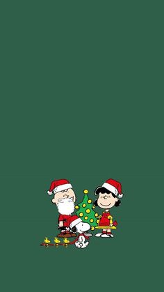 charlie brown christmas wallpaper with santa claus and his friend snoop on the ground next to a christmas tree