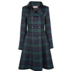 undefined via Watches Women Black, Tartan Coat, Tartan Clothing, Tartan Fashion, Black Watch Tartan, Frock Coat, Plaid Coat, Coat Outfits